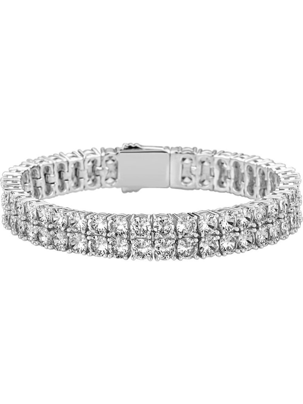Unisex 2-Row Tennis Bracelet, Iced-Out Cubic Zirconia, 14K Gold Plated, Hip-Hop